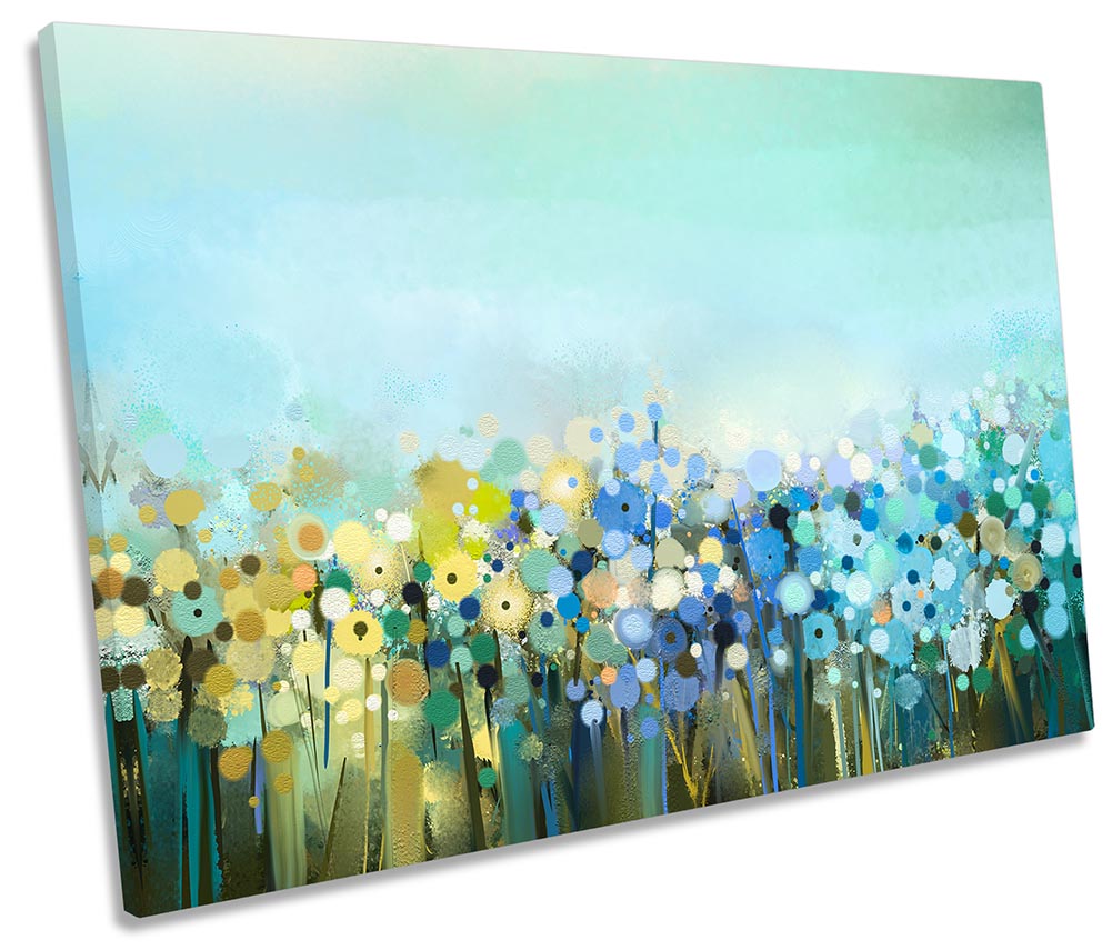 Teal Floral Flowers Turquoise Print SINGLE CANVAS WALL ART Picture | eBay