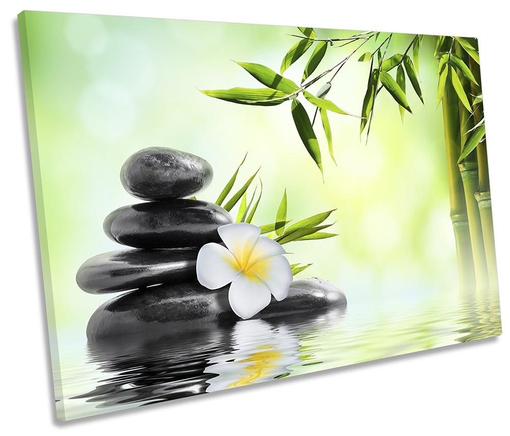 Zen Stones Floral Bathroom Picture Single Canvas Wall Art Print Green Ebay