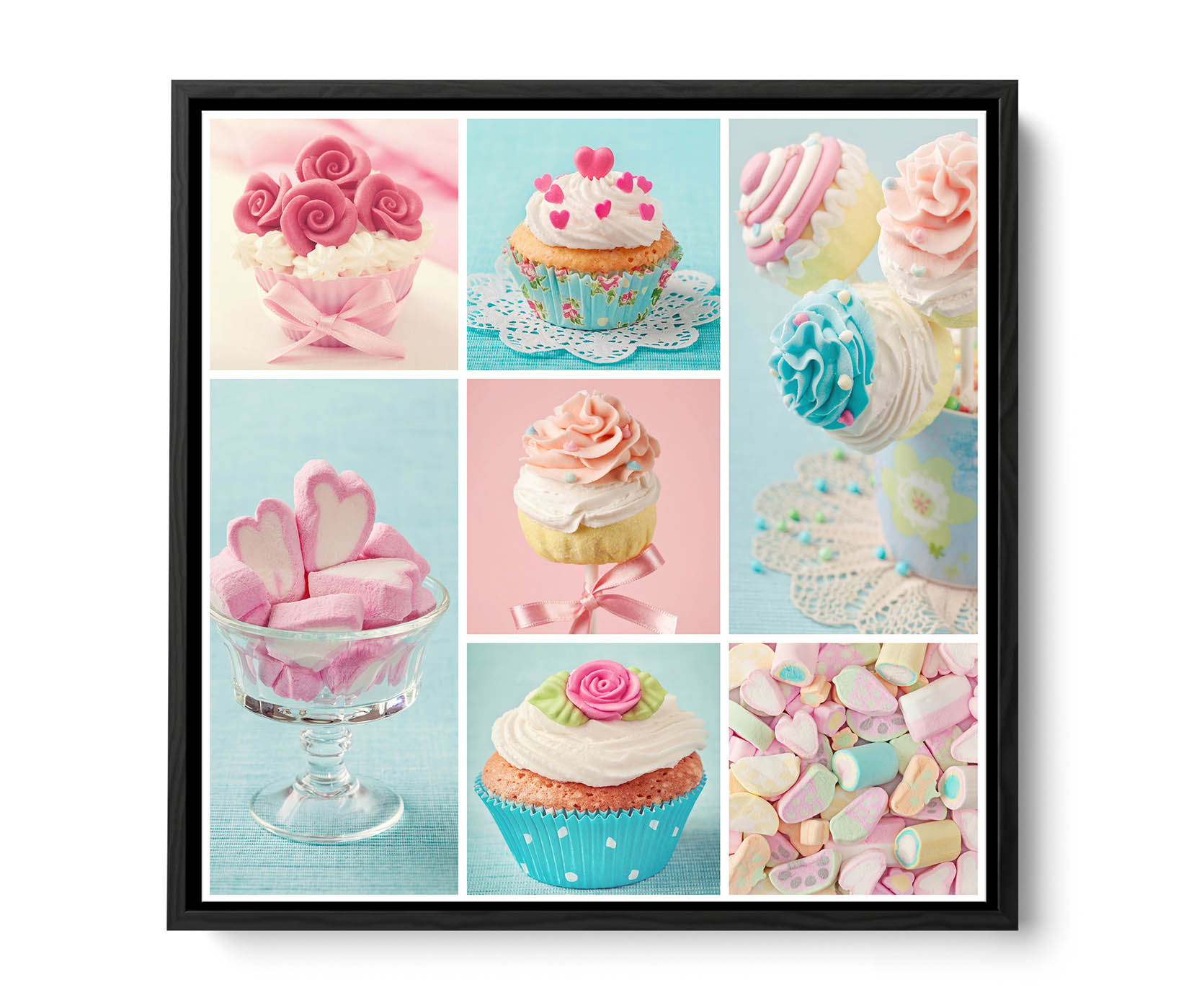 Cupcakes Kitchen Shabby Chic SQUARE CANVAS WALL ART Boxed Framed 