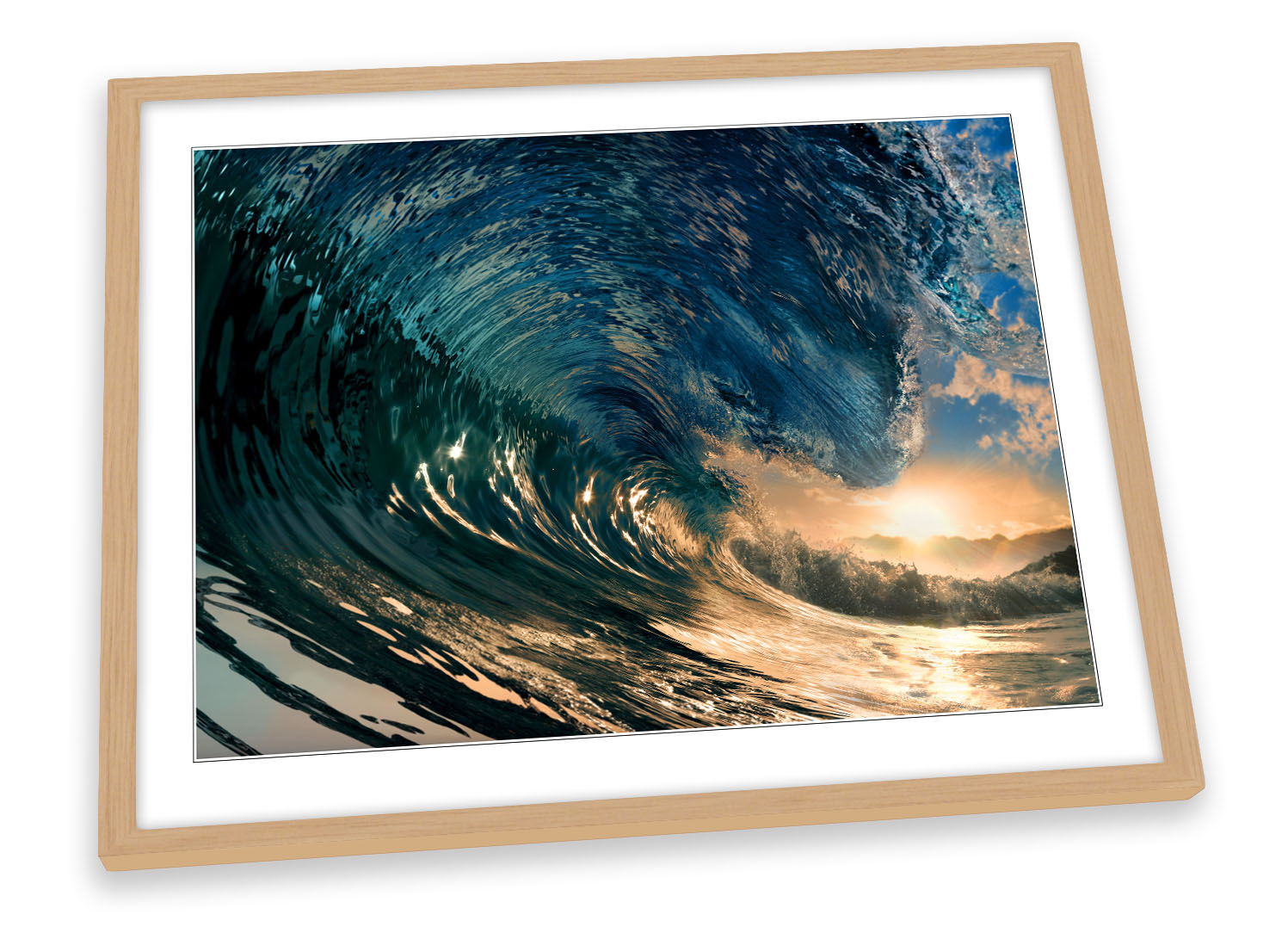 Picture Poster Beach Art Surfing Waves Crashing in the Ocean Framed Print 